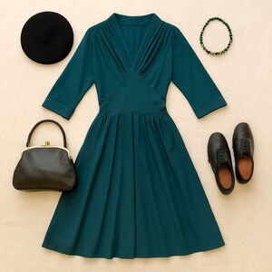 Miusol Dark Green 1950s Flare A Line Dress L XL Volup Plus Size